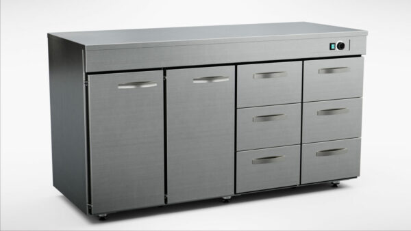 Värmebänk 1600mm, 2 dörrar, 6 lådor