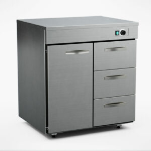 Värmebänk 800mm, 1 dörr, 3 lådor