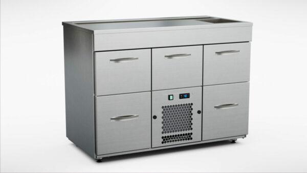 Barkylbänk 1200x650x900 mm, 5 draglådor