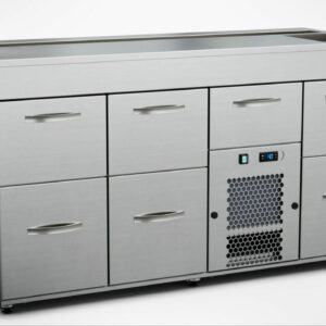 Barkylbänk 1600x650x900 mm, 7 draglådor