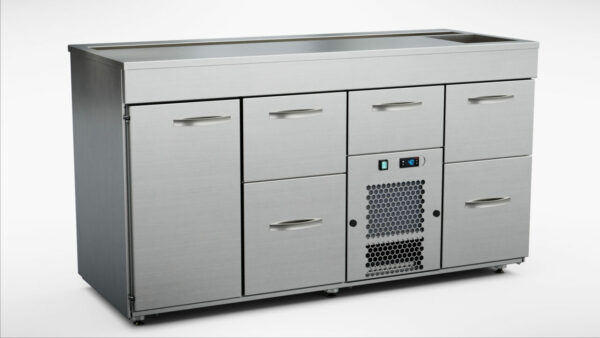 Barkylbänk 1600x650x900 mm, 1 dörr, 5 draglådor