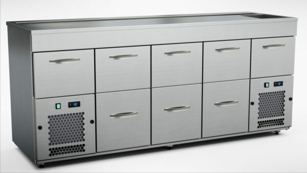 Barkylbänk 2000x650x900 mm, 8 draglådor