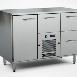 Dryckeskylbänk för öl/vin 1200x650x900 mm, 1 dörr, 3 draglådor