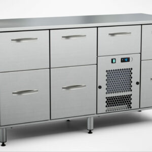 Dryckeskylbänk för öl/vin 1600x650x900 mm, 7 draglådor