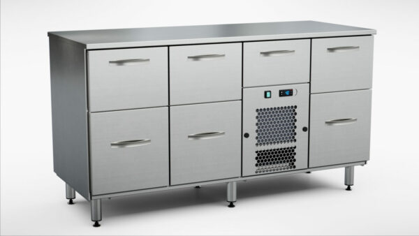 Dryckeskylbänk för öl/vin 1600x650x900 mm, 7 draglådor