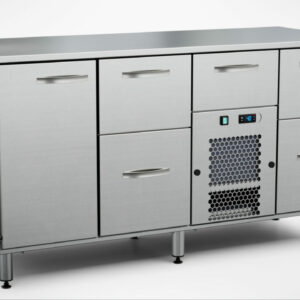 Dryckeskylbänk för öl/vin 1600x650x900 mm, 1 dörr, 5 draglådor