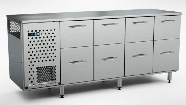 Dryckeskylbänk för öl/vin 2000x650x900 mm, 8 draglådor