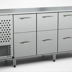 Dryckeskylbänk för öl/vin 2000x650x900 mm, 1 dörr, 6 draglådor