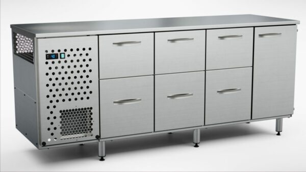 Dryckeskylbänk för öl/vin 2000x650x900 mm, 1 dörr, 6 draglådor
