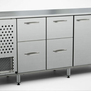 Dryckeskylbänk för öl/vin 2000x650x900 mm, 2 dörrar, 4 draglådor