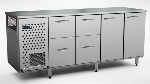 Dryckeskylbänk för öl/vin 2000x650x900 mm, 2 dörrar, 4 draglådor
