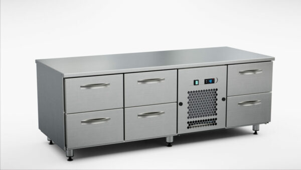 Grillkylbänk 1600x650x650 mm, 6 draglådor