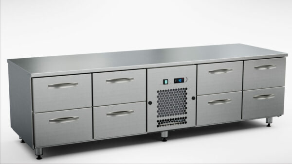 Grillkylbänk 2000x650x650 mm, 8 draglådor