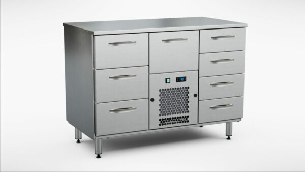 Kylbänk 1200x650x900 mm, 8 draglådor