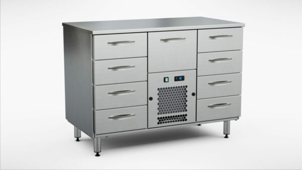 Kylbänk 1200x650x900 mm, 9 draglådor