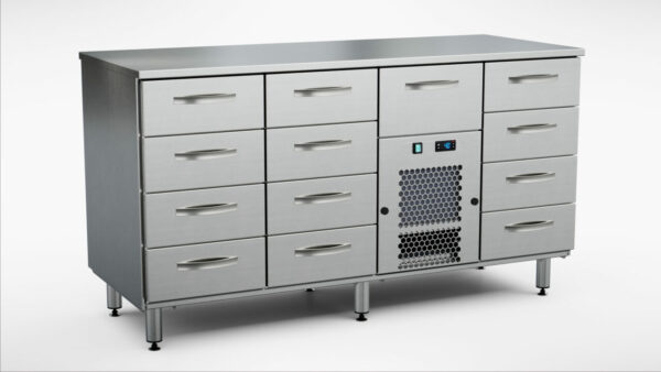 Kylbänk 1600x650x900 mm, 13 draglådor