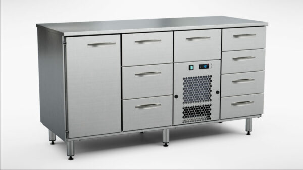 Kylbänk 1600x650x900 mm, 1 dörr, 8 draglådor