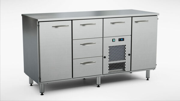 Kylbänk 1600x650x900 mm, 2 dörrar, 4 draglådor