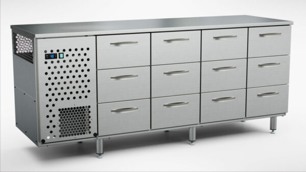 Kylbänk 2000x650x900 mm, 12 draglådor