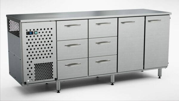 Kylbänk 2000x650x900 mm, 2 dörrar, 6 draglådor